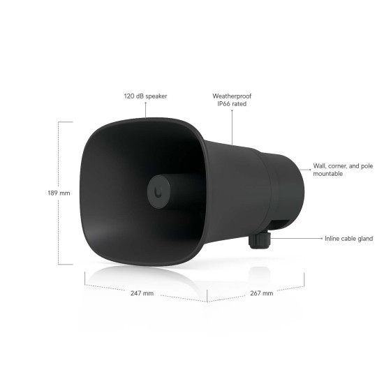 Difuzor tip goarnă AI PoE UniFi Ubiquiti pentru exterior 120 dB, UP-AI-Horn-Speaker-B